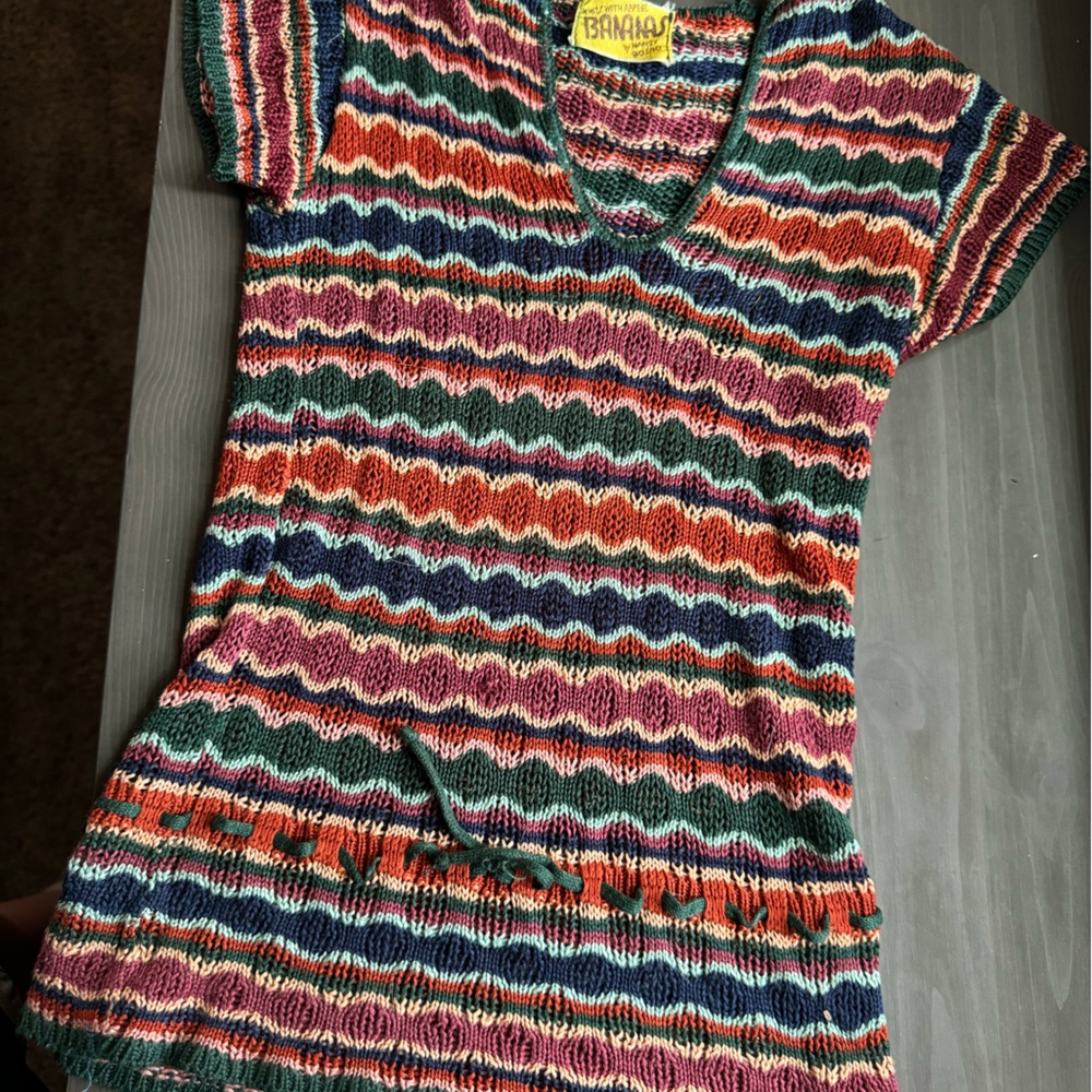 VINTAGE original 60s/70s knit woven shirt/blouse size s/xs 2/4